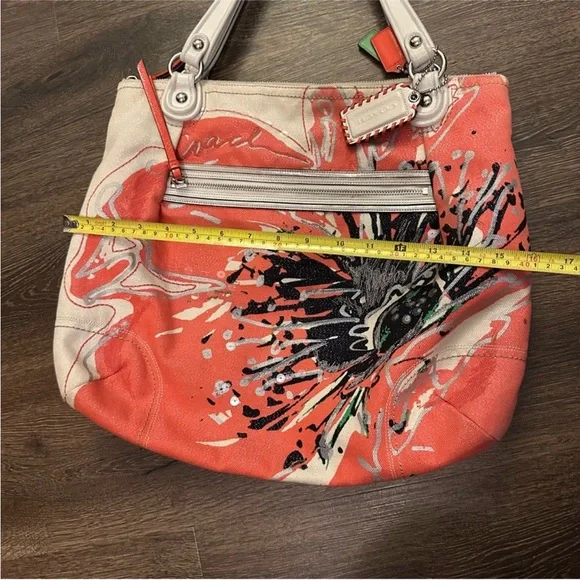 Coach Poppy Coral Floral Sequin Glam Canvas Shoulder Bag EUC - Picture 15 of 16